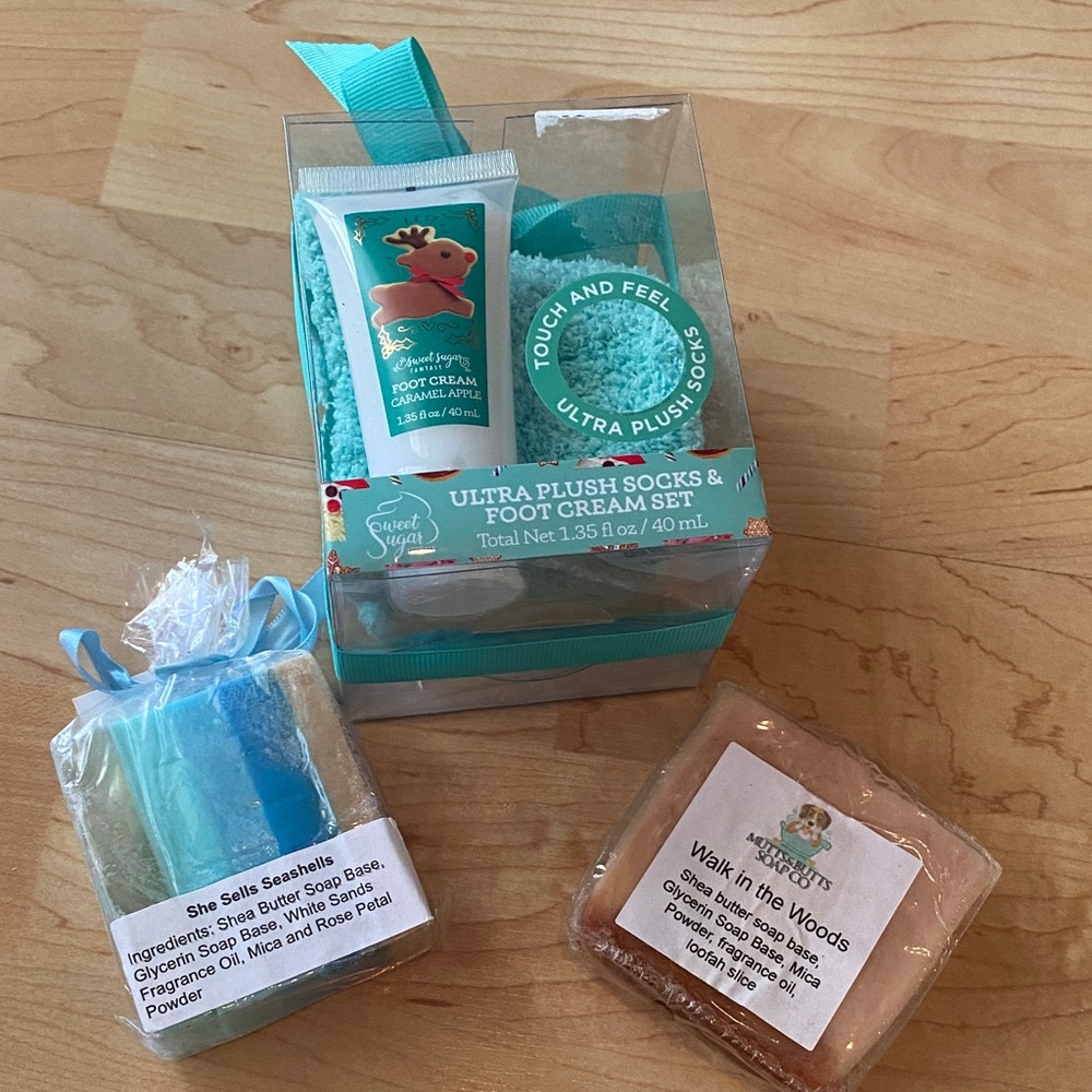 Bundle of 3 Ultra Plush Socks & Foot Cream Set and 2 bars of soap